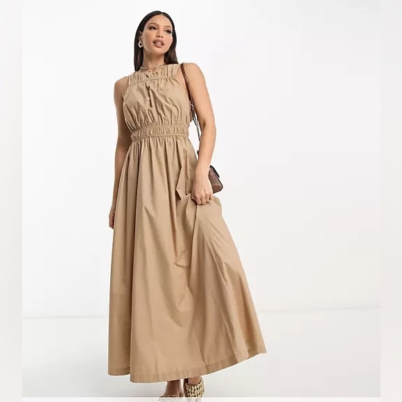 ASOS Dresses & Skirts - NWT ASOS tall size 10 tan high neck gathered maxi dress